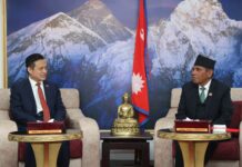 राष्ट्रिय सभा अध्यक्ष दाहालसँग नवनियुक्त चिनियाँ राजदूत चाङको शिष्टाचार भेट